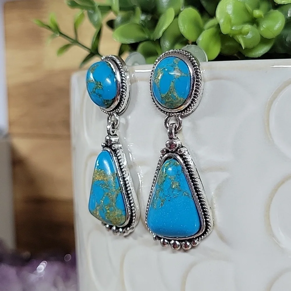 Copper Turquoise Style Drop Earrings - Picture 4 of 5